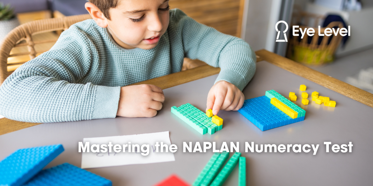 Child using coloured blocks to count while studying maths for the NAPLAN Numeracy Test